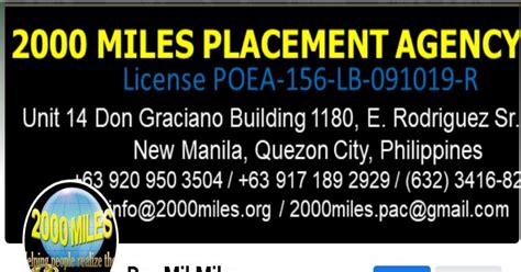 poea accredited agency|2000 miles placement agency inc.